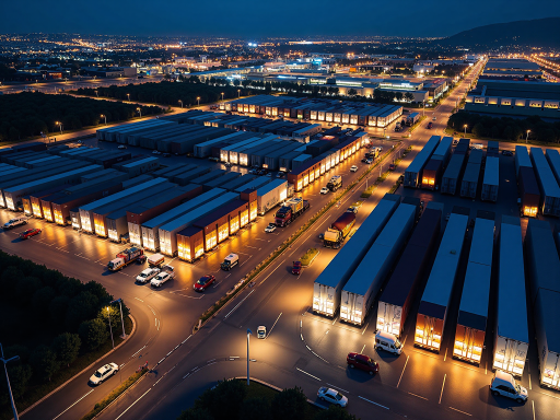 公司所在工业园区鸟瞰图,现代化工业建筑群,绿化环境优美,道路标识清晰